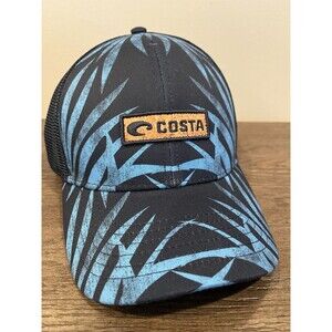 Costa Fishing Hat Palm Frond Blue Design Snap Back Mesh Hat